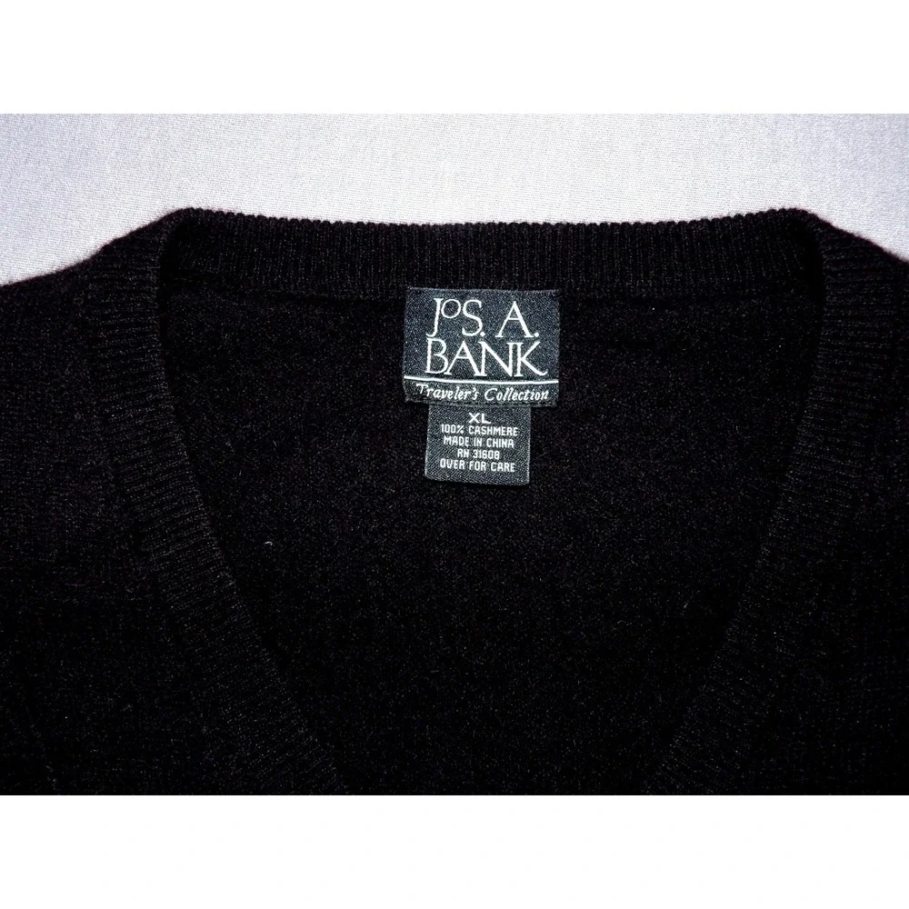 Jos. A. Bank Traveler's 100% Cashmere‎ Black V-Neck Sweater Men's XL